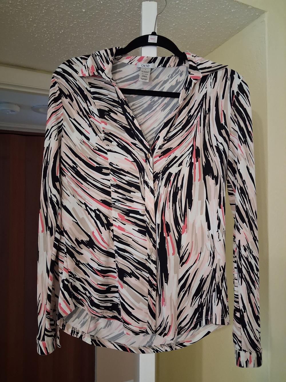 Cache Brushstroke Button-Down Shirt in Black, Cream & Pink